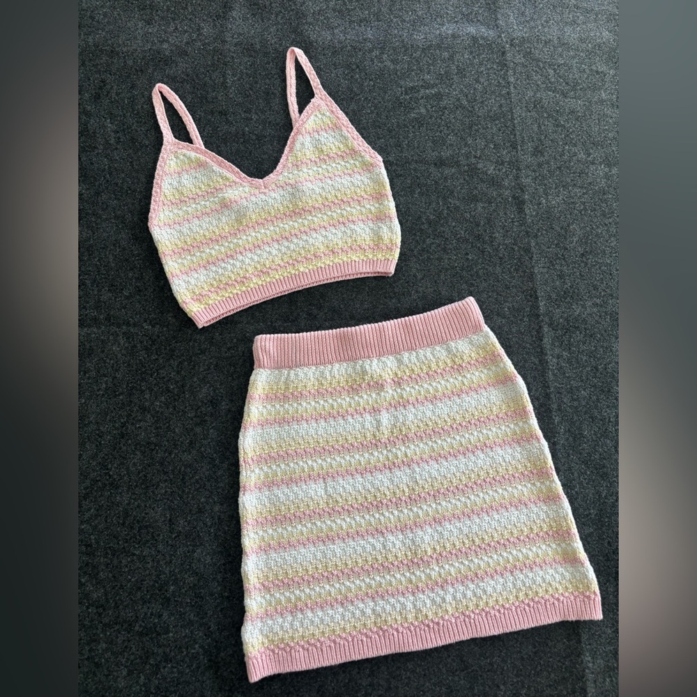 Wild Fable Crochet Set Skirt Crop Top Pastel Knit Summer Romantic‎ Women’s XS/S